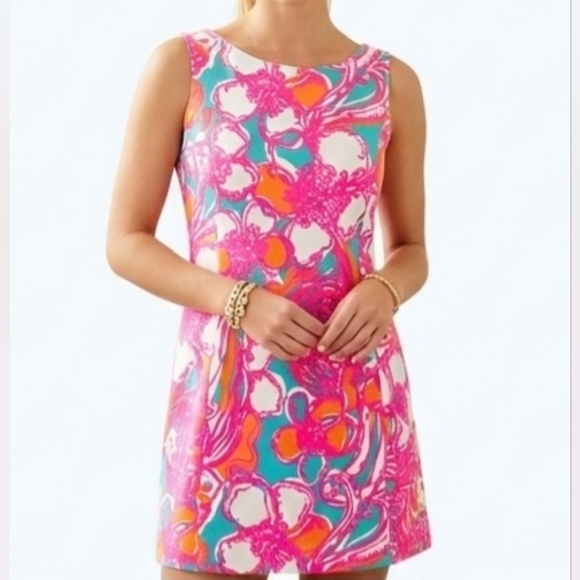Lilly Pulitzer Dresses & Skirts - Preloved Lilly Pulitzer Pink Colorful Shift Mini Dress Size L Preppy Summer